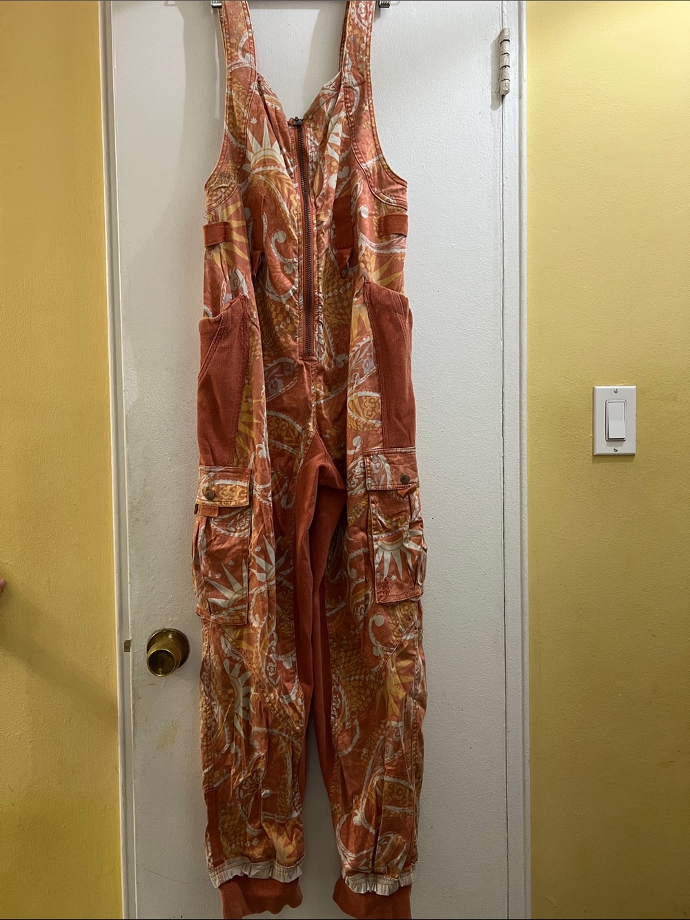 FP Movement by Free People Orange Paisley Cargo Jumpsuit